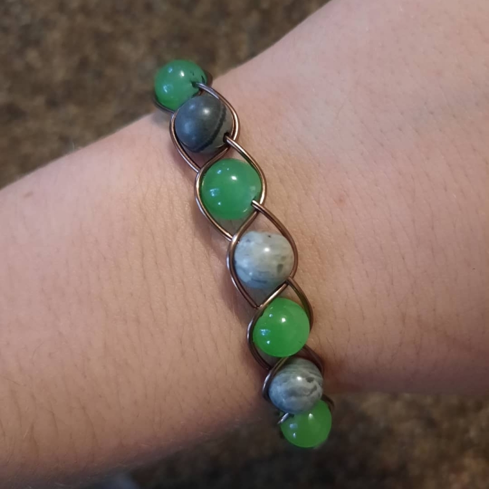 Hand Made green and grey Bracelet